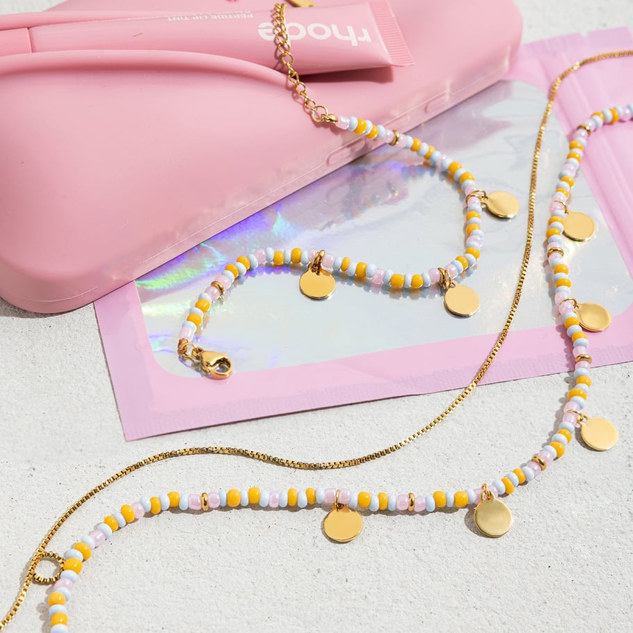 Conjunto de joyería para mujer de 1 pieza con cuentas versátiles de acero inoxidable en color dorado Imagen7