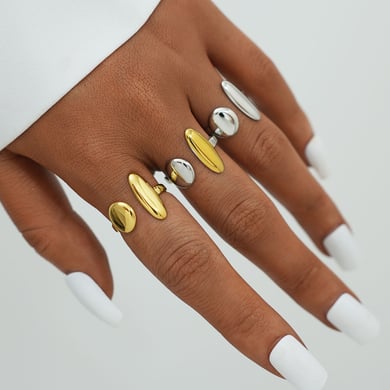 Anillos llamativos de acero inoxidable dorados con forma irregular para uso diario, 1 pieza h5 Imagen5
