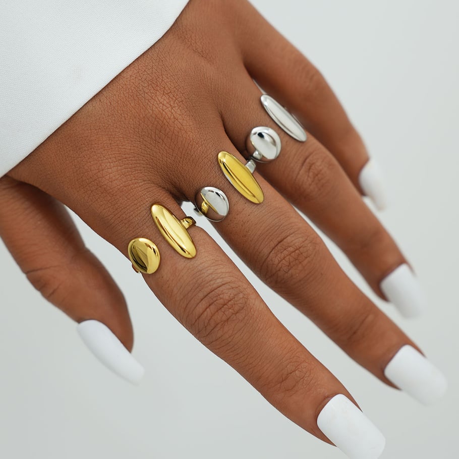 Anillos llamativos de acero inoxidable dorados con forma irregular para uso diario, 1 pieza Imagen5