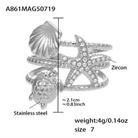 A861-Anello in acciaio con zircone a forma di stella marina/Numero 7 Immagine2