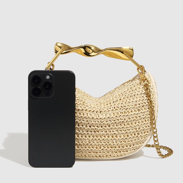 1 Piece Romantic Beige Straw - woven Chain Women's Handbags 2
