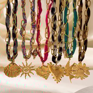 1 Piece Retro Heart Stainless Steel Gold Color Fabric Pendant Necklace h5 Picture4