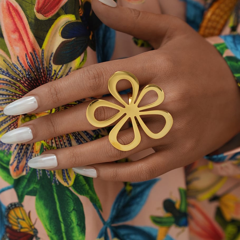 1 Piece  Retro Flower Stainless Steel  Gold Color Women's Statement Rings Picture8
