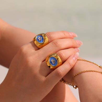 1 Piece Classic Heart Stainless Steel Gold Color Statement Rings h5 Picture5