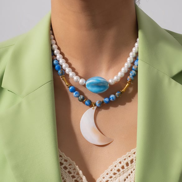 1 Piece Romantic Series Moon Natural Stones Women's Beaded Necklaces 2