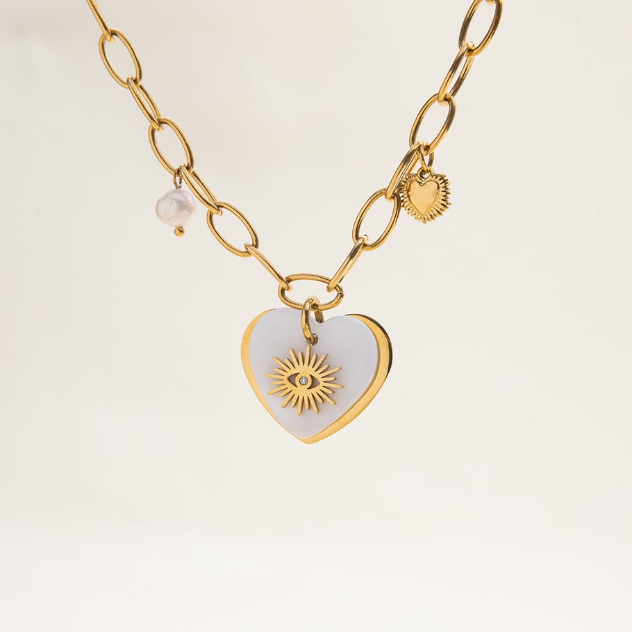 Collier avec pendentif en forme de cœur en acier inoxydable doré pour femme, 1 pièce Image8
