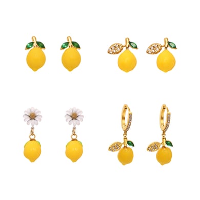 1 Pair Natural Lemon Stainless Steel Gold Color Women's Drop Earrings h5 Picture9