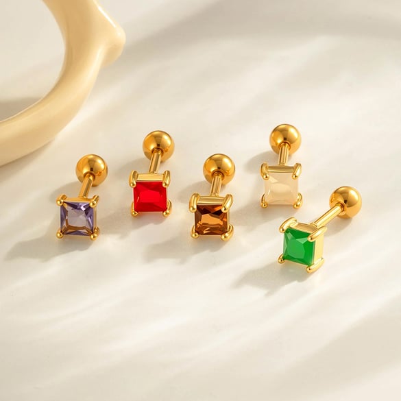 1 Piece Copper Gold Color  Zircon Piercing Earring
