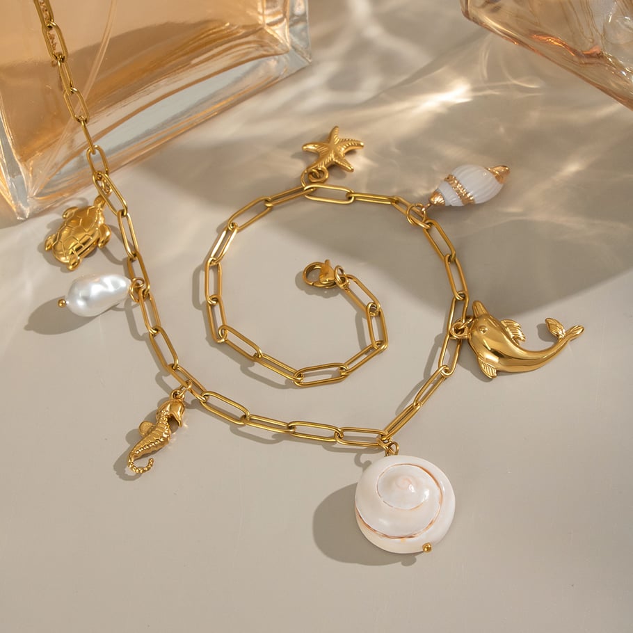 1 stuk natuurlijke schelp roestvrij staal goudkleurige hanger ketting Afbeelding2
