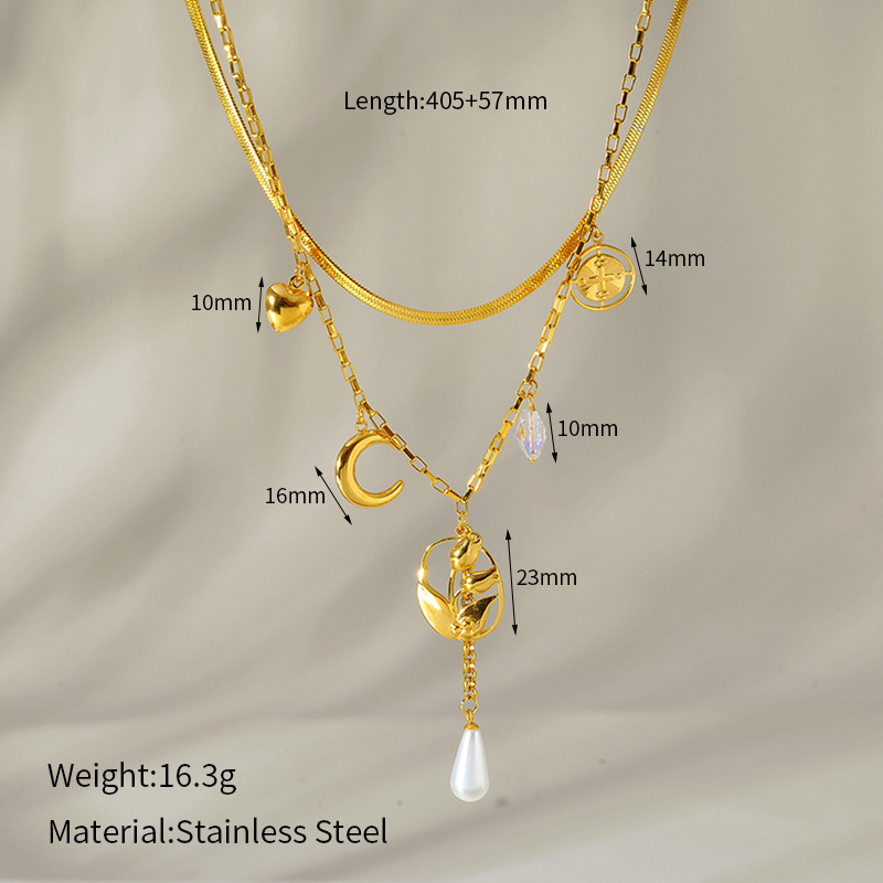 Collier avec pendentif romantique en acier inoxydable pour femme, motif fleur, cœur, soleil