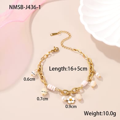 1 Piece Romantic Stainless Steel Gold Color Charm Bracelet h5 