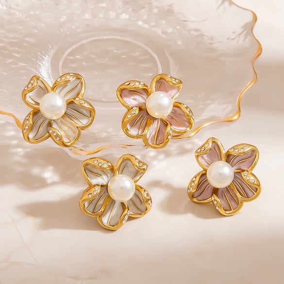 1 Pair Simple  Sweet Flower Stainless Steel  Women's Stud Earrings 2