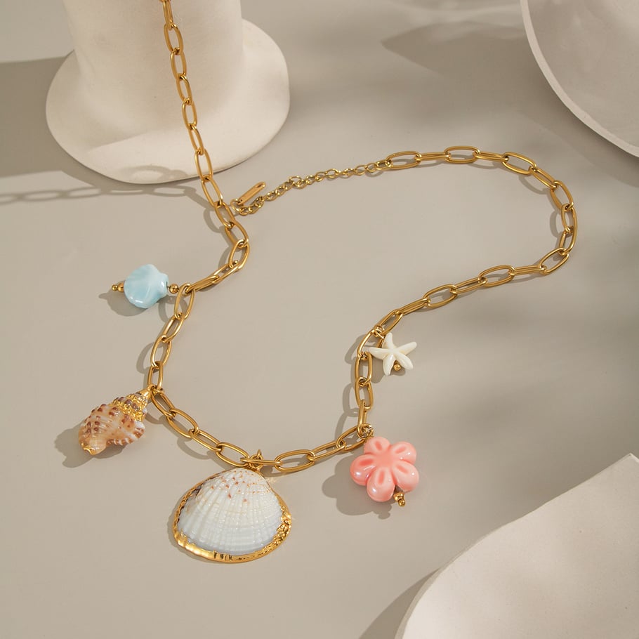 1 stuk romantische schelp roestvrijstalen goudkleurige hangerketting Afbeelding5