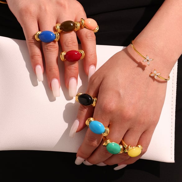 1 Piece Oval Resin Stainless Steel Gold Color Statement Rings 2