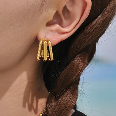 1 paio di orecchini a cerchio da donna in acciaio inossidabile color oro, rettangolari e minimalisti h5 Immagine3