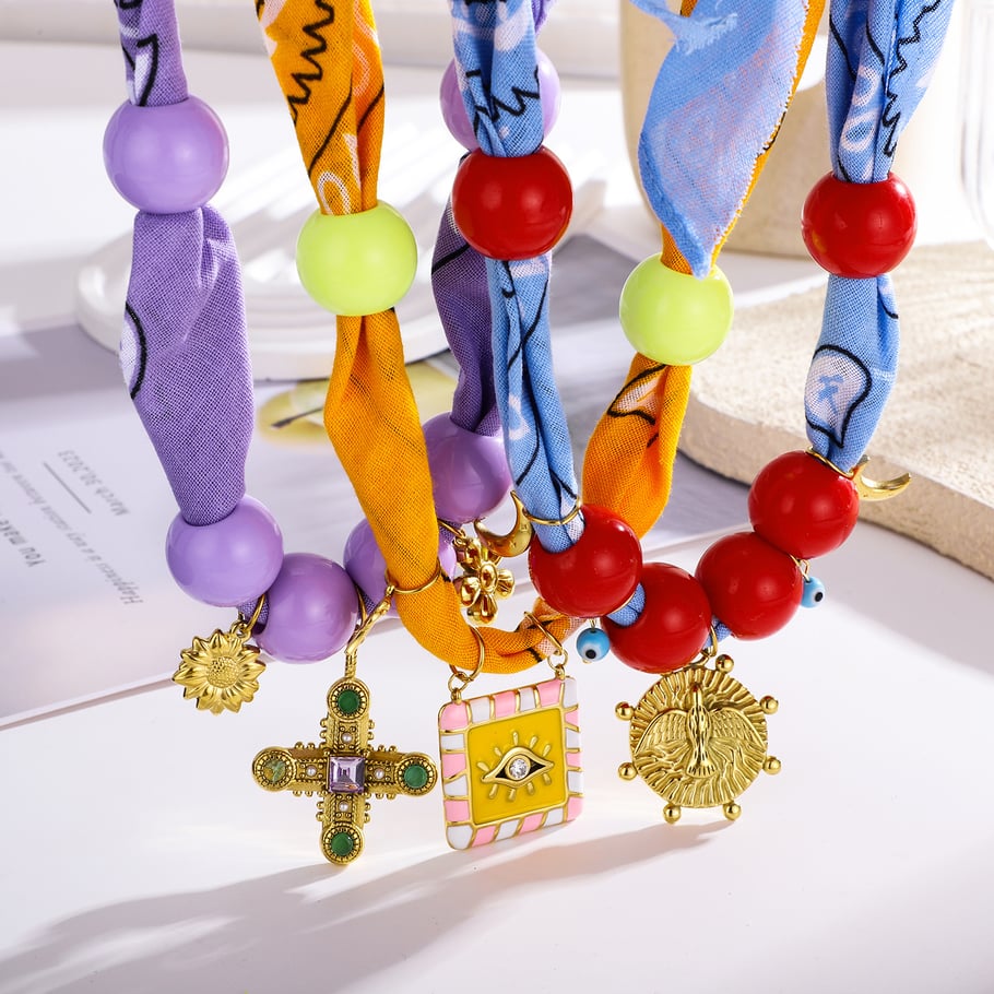 Collana con ciondolo da donna in acciaio inossidabile color oro con croce dell&#39;occhio del diavolo, serie lussuosa, 1 pezzo Immagine4
