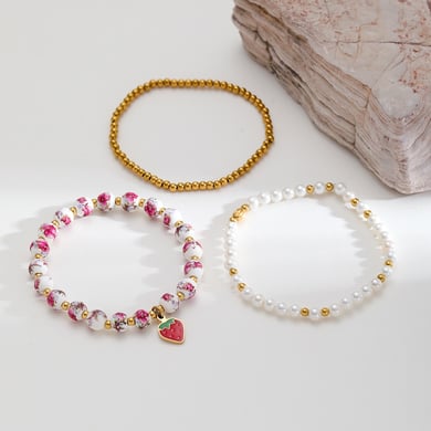 1 Piece Luxurious Series Retro Flower Ceramics  Gold Color  Women's Beaded Bracelets h5 Picture4