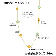 TXP279-Altın Mavi Cam Taş Kolye 80+5cm Resim4