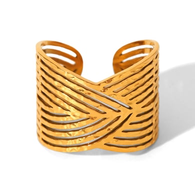 1 Piece Simple Series Daily Plant Stainless Steel  Gold Color Statement Rings h5 