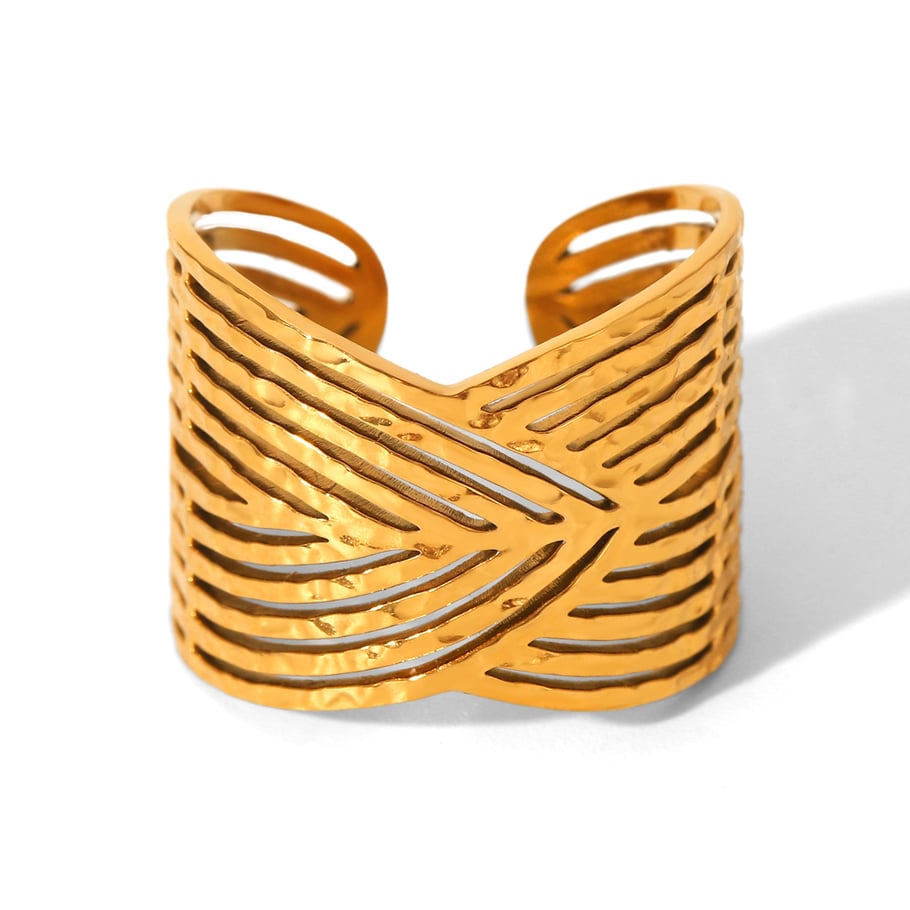 1 Piece Simple Series Daily Plant Stainless Steel  Gold Color Statement Rings 