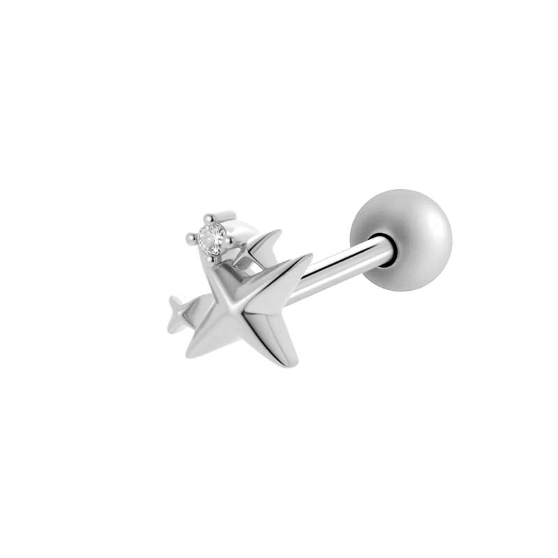 1 Piece Moon Copper Gold Color Zircon Piercing Earring 
