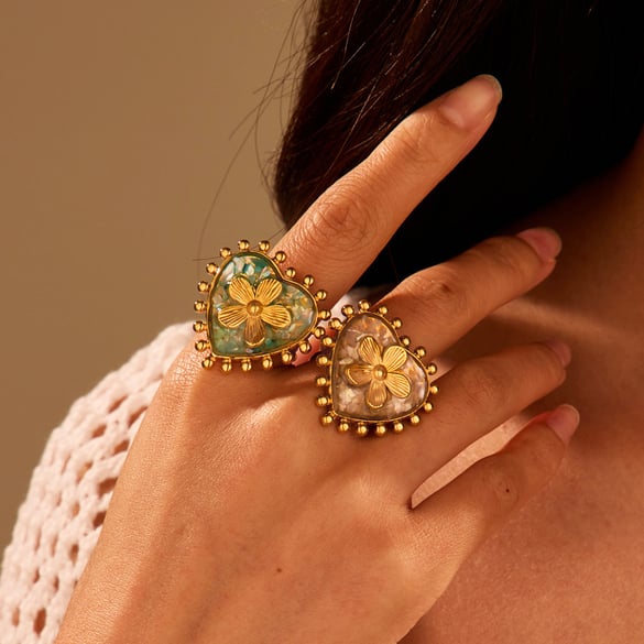 1 Piece Heart Stainless Steel Gold Color Statement Ring