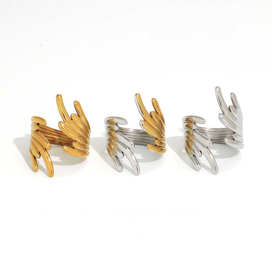 Anillos llamativos de acero inoxidable dorado con alas casuales de 1 pieza Imagen9