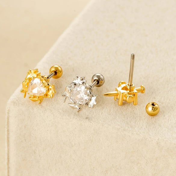 1 stuk hart koper goud kleur zirkoon piercing oorbel