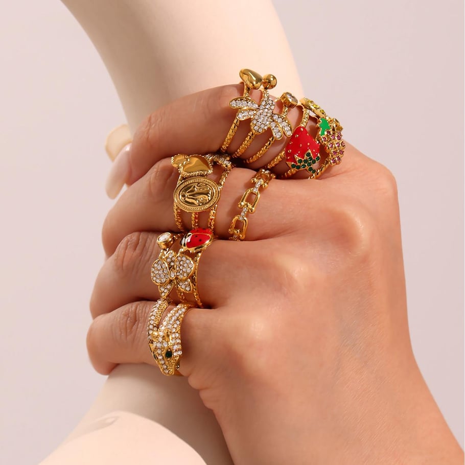 1 Piece Vivid Fruit Stainless Steel Gold Color Statement Rings Picture7