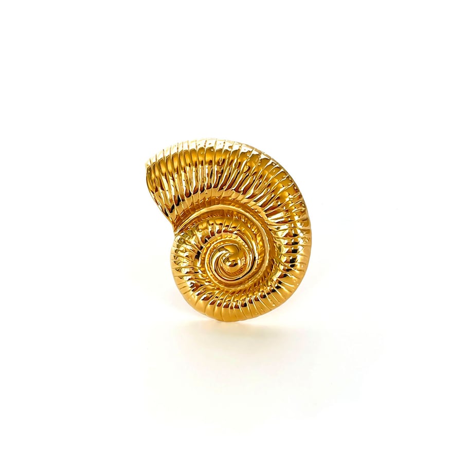 1 Piece Shell Shape Stainless Steel Gold Color Statement Ring 