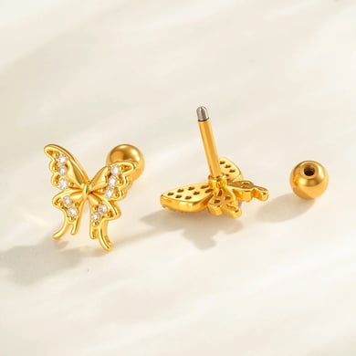 1 Piece Butterfly Copper Gold Color Zircon Piercing Earring h5 Picture3