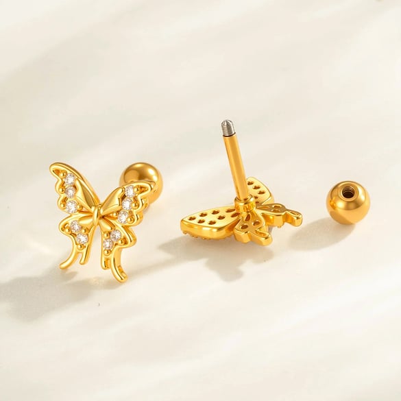 1 Piece Butterfly Copper Gold Color Zircon Piercing Earring 2