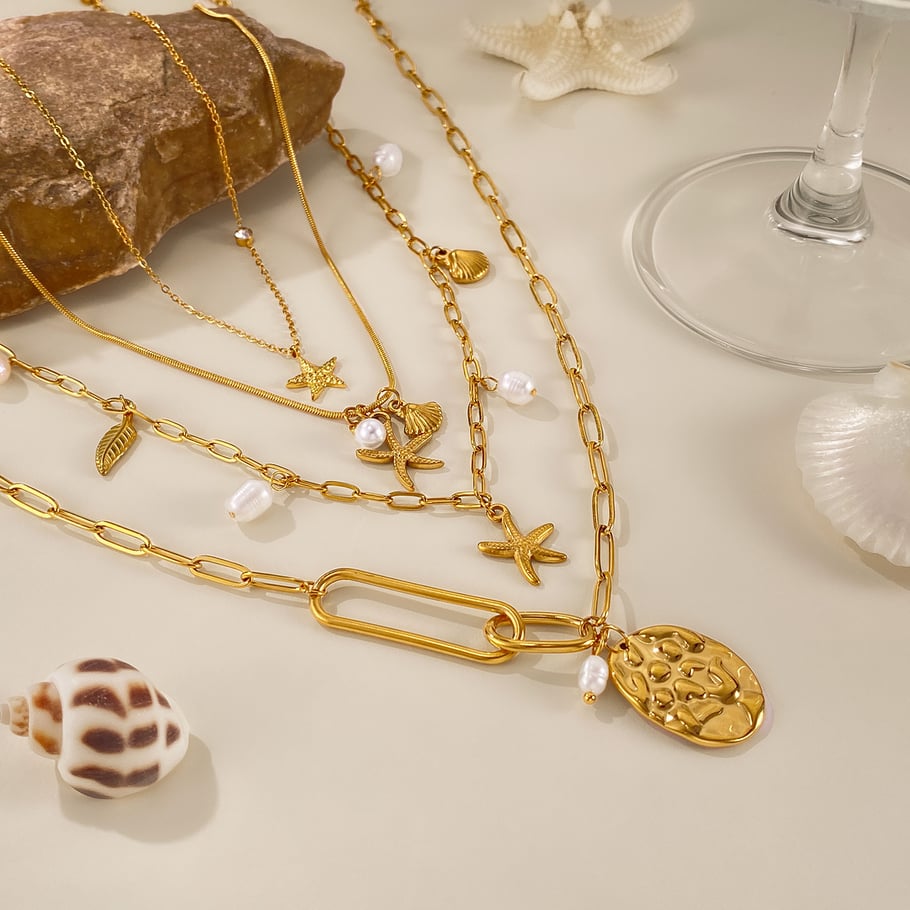 1 Piece Starfish Stainless Steel Gold Color Pendant Necklace Picture6