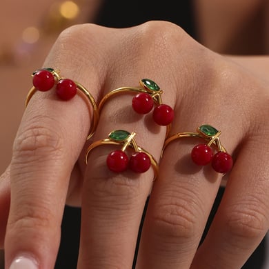 1 Piece Romantic Cherry Stainless Steel Gold Color Statement Rings h5 Picture3