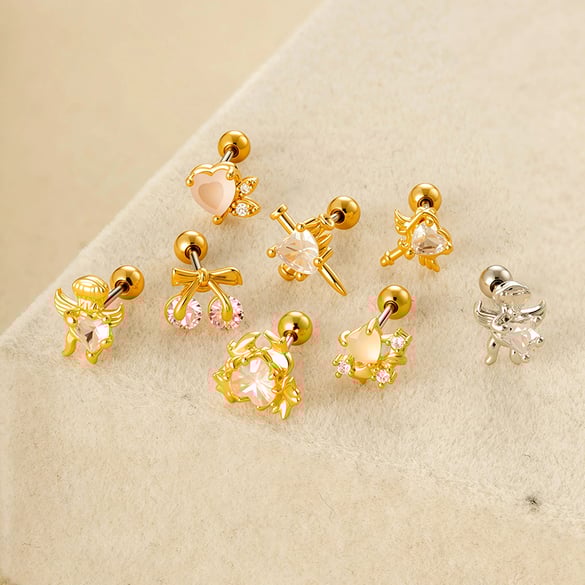 1 stuk hart koper goud kleur zirkoon piercing oorbel 2