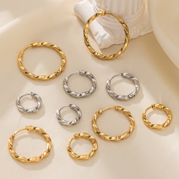 1 Pair Stainless Steel Gold Color Hoop Earrings 2