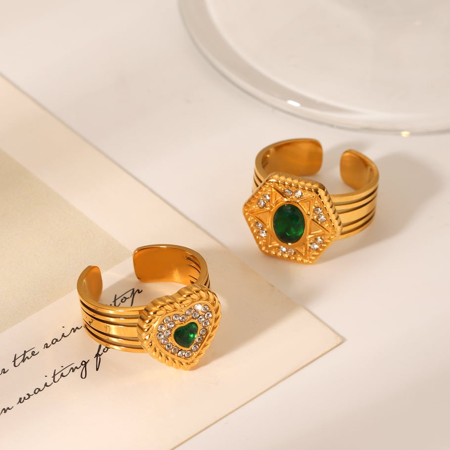 1 par de anillos de acero inoxidable con diseño de corazón de la serie Simple Imagen9