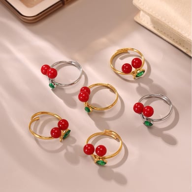 1 Piece Romantic Cherry Stainless Steel Gold Color Statement Rings h5 Picture7