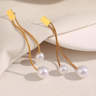 1 Pair Elegant Tassel Stainless Steel Gold Color Dangle Earrings h5 Picture4