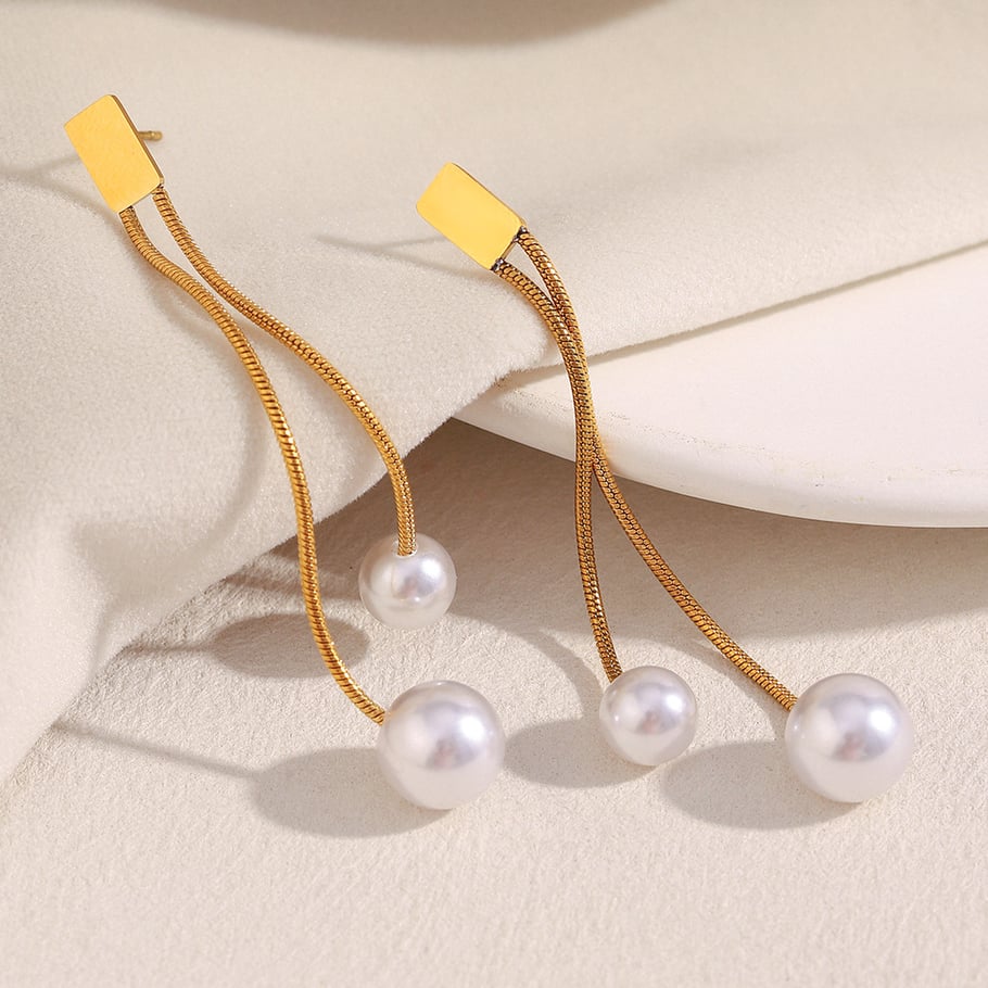 1 Pair Elegant Tassel Stainless Steel Gold Color Dangle Earrings Picture4