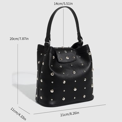 1 Parça Üst Düzey Moda Serisi Metalik Perçin Kadın Omuz Çantası h5 