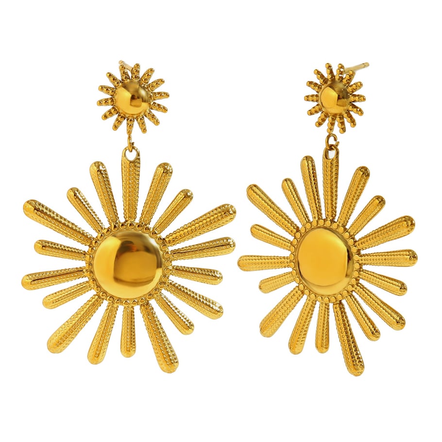 1 Pair Daily Sun Shape Stainless Steel Gold Color Women's Drop Earrings 