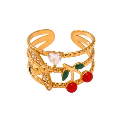 1 Piece Sweet Cherry Stainless Steel Gold Color Statement Rings h5 