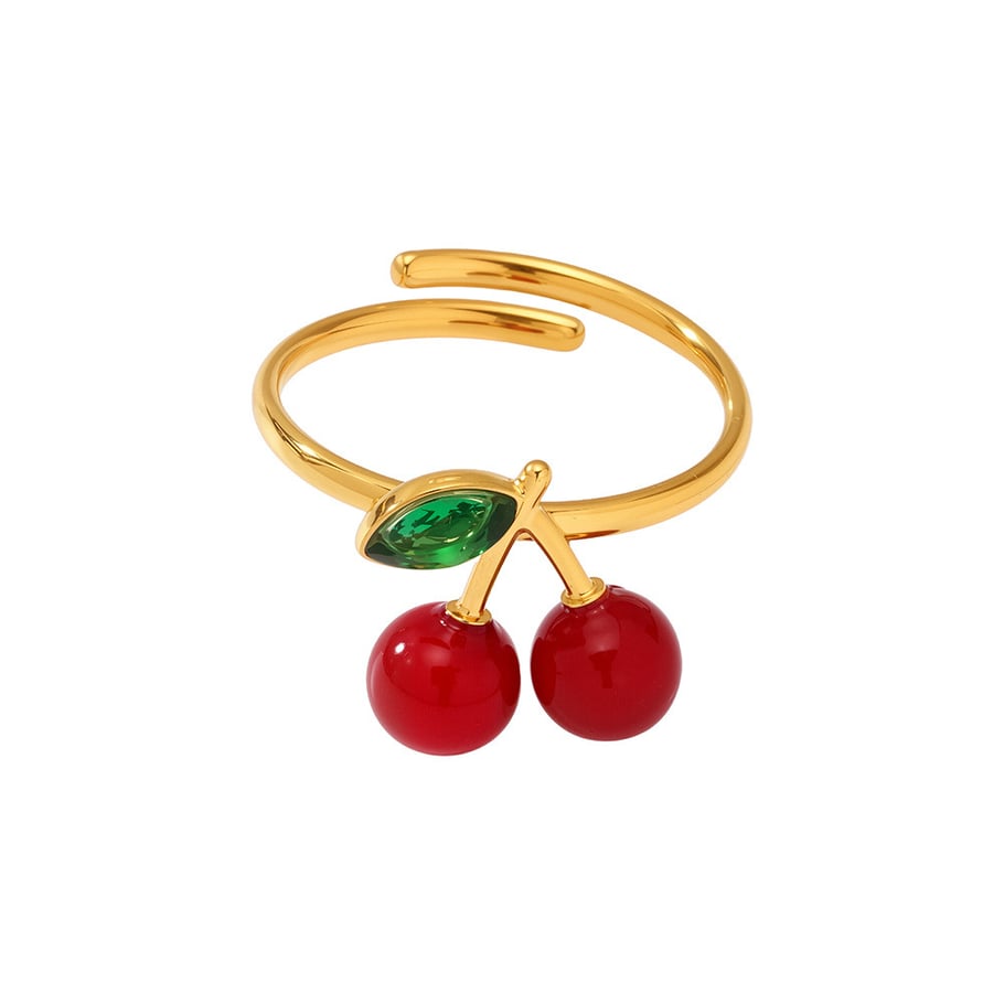 1 Piece Romantic Cherry Stainless Steel Gold Color Statement Rings 