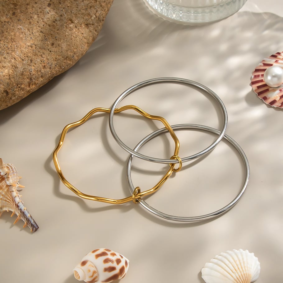 1 Piece Simple Series Daily Mixed Gold Color And Silver Colors  Women's Bangles Picture5