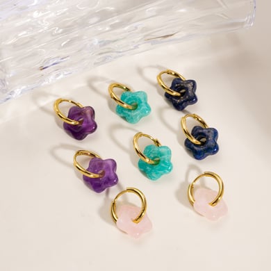 1 paio di orecchini a cerchio da donna in acciaio inossidabile con pietra naturale, semplici e colorati, da giorno h5 Immagine4