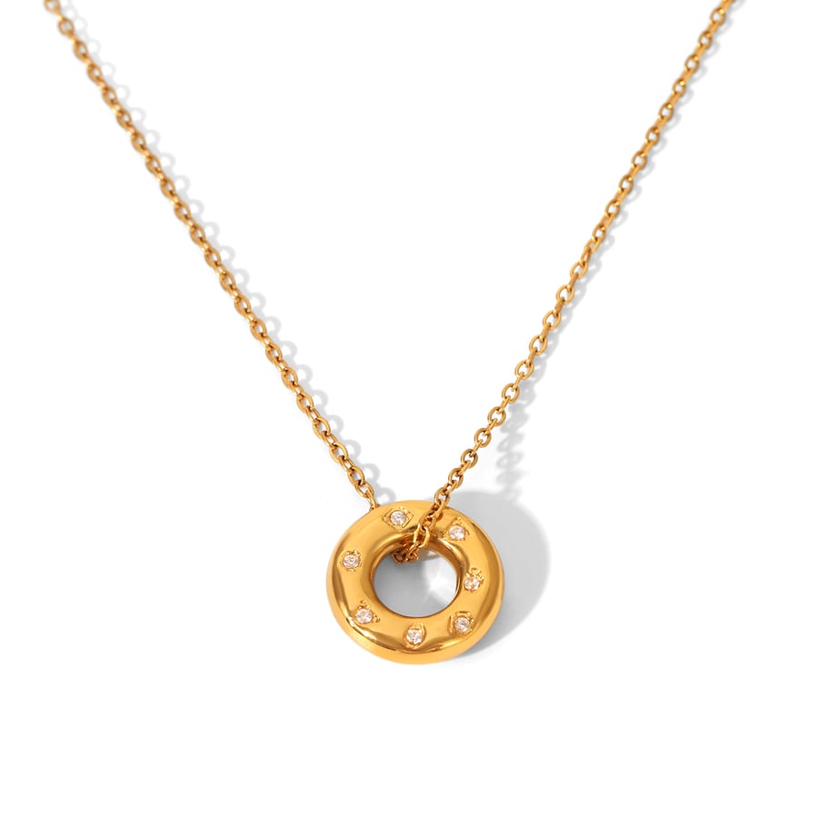 1 Piece Circle Stainless Steel Gold Color Zircon Women's Pendant Necklaces 