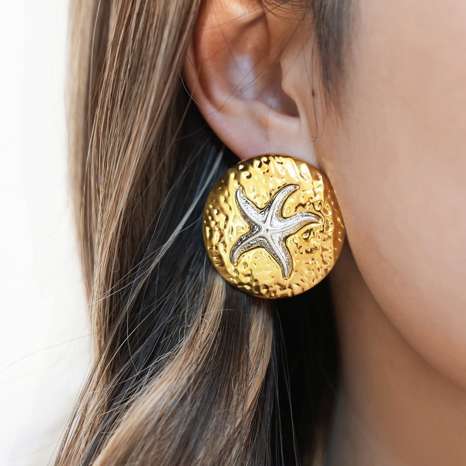 1 paio di semplici gioielli casual da donna in acciaio inossidabile color oro a forma di stella marina Immagine6