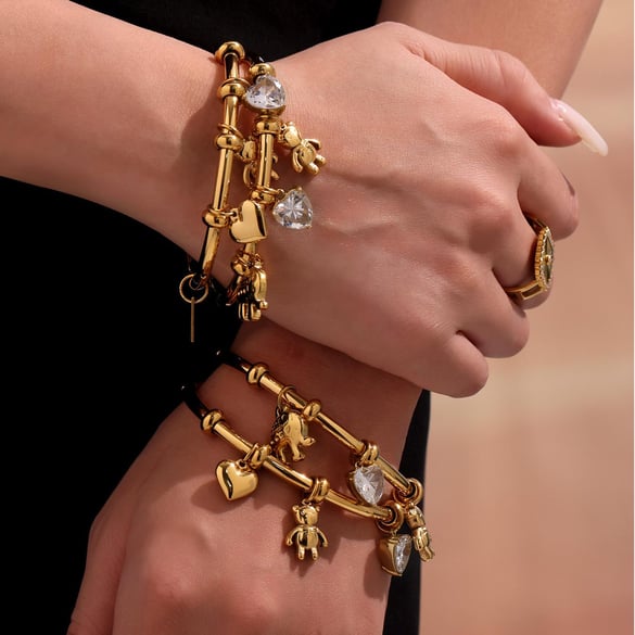 1 Piece Cute Bear Stainless Steel Gold Color Women's Charm Bracelets