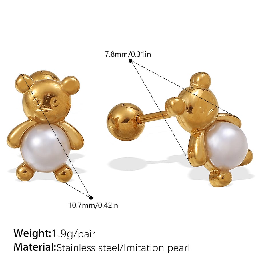 1 Pair Animal Stainless Steel Gold Color Stud Earrings 